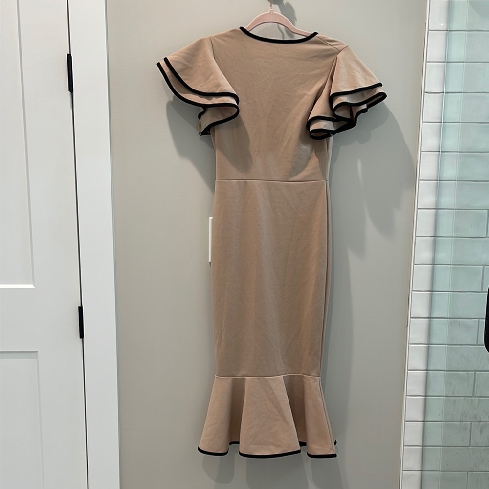 NWT Quiz Midi Size 2 Elegant Tan Ruffle Dress - Picture 9 of 9